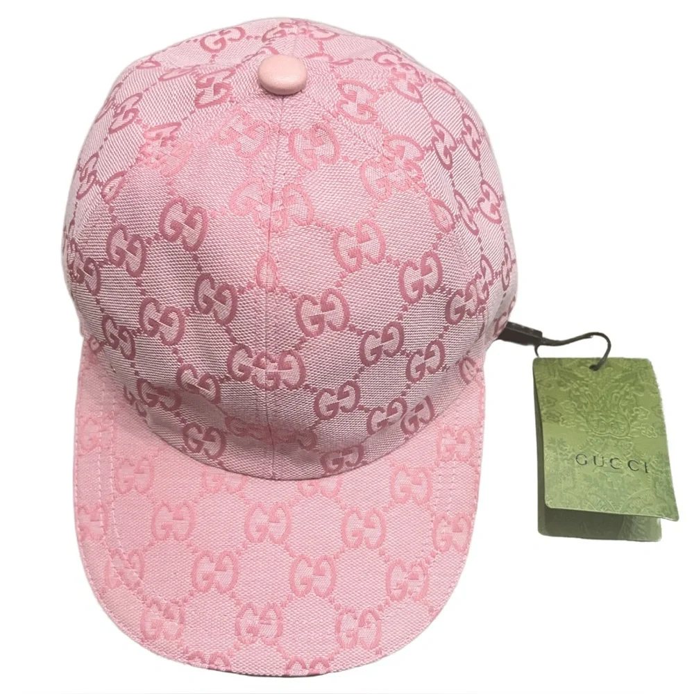Gucci Pink GG Monogram Canvas Cotton Baseball Cap Hat - Picture 2 of 10